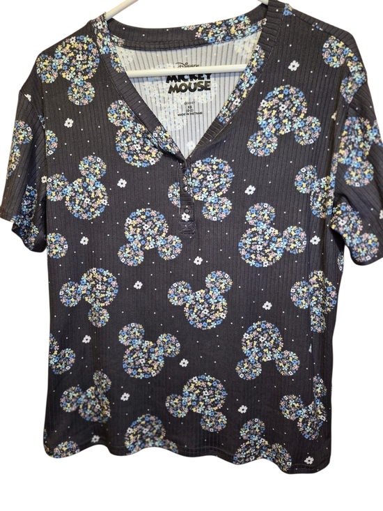 Disney Tops - Disney Men's Short Sleeve Mickey Floral Shirt - Black with Blue & White Accents